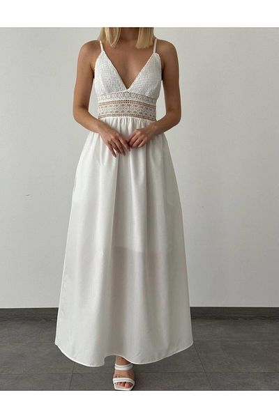 MEECY Women's White Lace Detailed Dress
