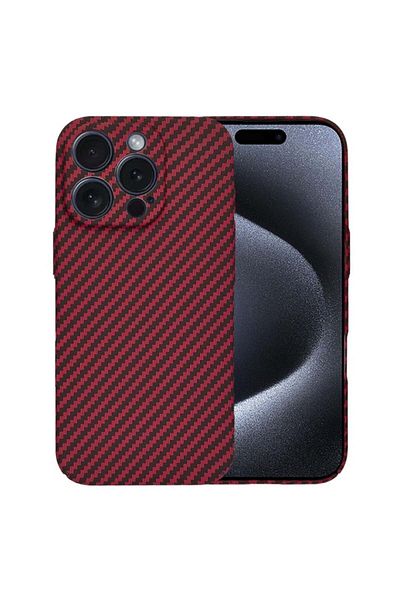 SKYDDAR INNOVATION Case for iPhone 15 Pro, carbon texture, Carbonite FiberShell, Red, sticker set