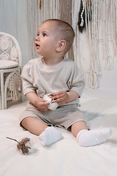 Little Gusto Beige Baby Shorts Set - Organic Cotton Pointel
