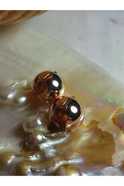 Ceycey Küre şeklinde gold renginde küpe