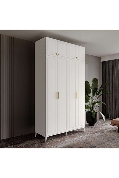 GuneyStore Ücretsiz Montaj Milas Gold 4 Kapaklı Komple MDF Ayaklı Yüklüklü Gardırop