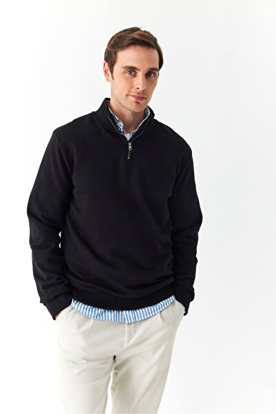 Mudo Zippered Lapel Neck Sweatshirt