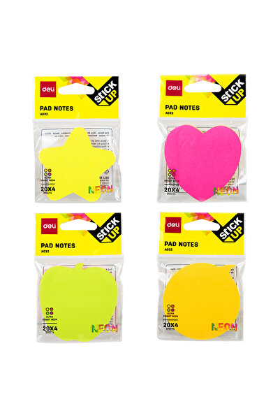 Deli Notițe autoadezive diverse forme 76*76mm 4*20 coli Neon Deli