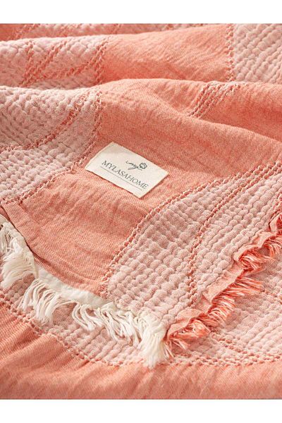 MYLASA HOME Muslin 4 Layer Large Leaf Patterned (Jacquard) Double Bedspread-Summer Pique 240X260Cm