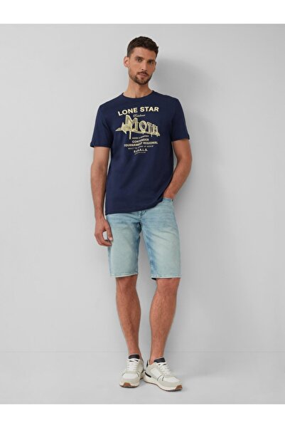 s.Oliver Tricou bărbătesc cu guler rotund, imprimeu text, croială regulată, bleumarin închis, mărime S