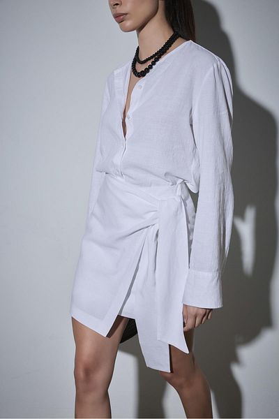 Suud Collection Λευκή Μίνι Λινό Φούστα Mara