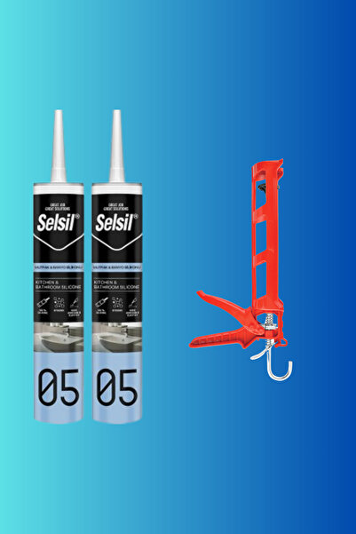 Selsil Küf Tutmaz Kararmaz Mutfak ve Banyo Silikonu Şeffaf 2 Adet + Silikon Tabancası