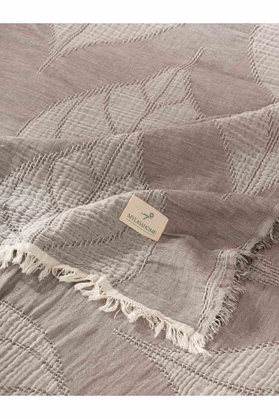 MYLASA HOME Muslină 4 straturi cu model frunze mari (JACQUARD) Cuvertură de pat dublă - Pique de vară 240x260cm