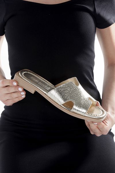 ARTI ARTI AYAKKABI Mi̇a028-1022 Genuine Leather Women's Daily-Wedding-Leisure-Gold Holiday Slippers