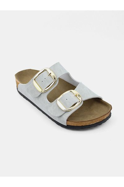 MAGGIO Women's Gray Double Buckle Slippers Comfortable