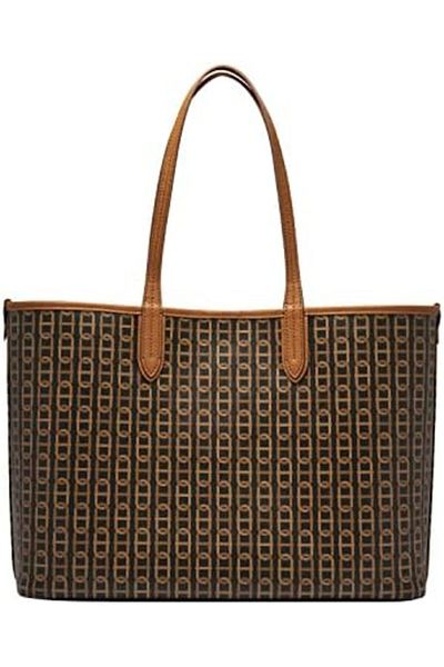 Fossil Women's Williamson Coated Canvas Tote Purse Handbag, Brown Chain Print