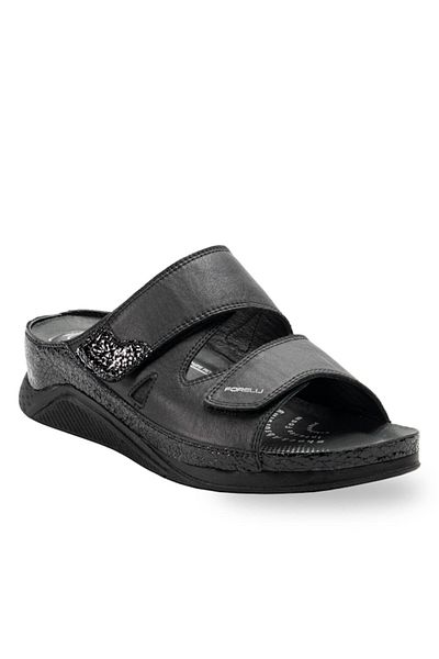 Forelli Greta-H 23616 Black Skin Leather Orthopedic Women's Slippers