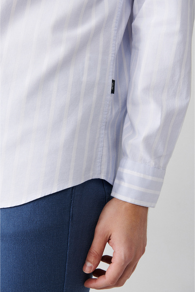 Avva Erkek Açık Mavi %100 Pamuk Oxford Çizgili Gömlek A31Y2055
