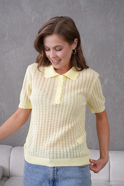 Park Karon Polo Neck Openwork Short Sleeve Polo Knitwear Sweater