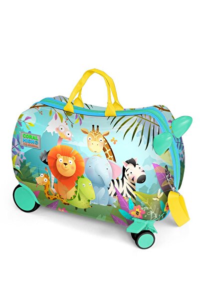 Coral High Kids Renkli Hayvanlar Alemi Desenli Otur-çek Binilebilir Çocuk Val...