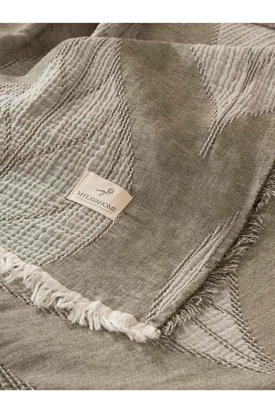 MYLASA HOME Muslin 4 Layer Large Leaf Patterned (Jacquard) Double Bedspread-Summer Pique 240X260Cm