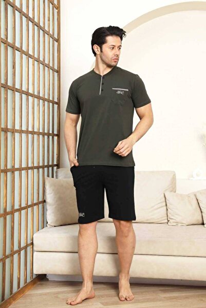 ALİMER Ανδρικό Σετ Πιτζάμες - Πράσινο Αρματωμένο 3-συσκευασία Κεντημένο ελαστικό ύφασμα κοντομάνικο χτενισμένο βαμβάκι 1103