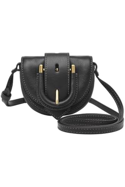 Fossil Women's Harwell Leather Micro Flap Crossbody Purse Handbag Black