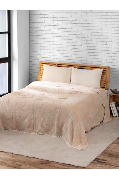 MYLASA HOME Κάλυμμα διπλού κρεβατιού Muslin 4 στρώσεων με μοτίβο μεγάλων φύλλων (JACQUARD) - καλοκαιρινό πικέ 240x260cm