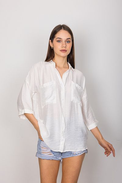 Stil Sepeti Women's Ecru Double Pocket Fakir Sleeve Bodrum Fabric Summer Shirt Tll-10005690147