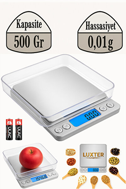 LUXTER 500 gr Kapasite 0.01 Gram Çok Hassas Mutfak Diyet Kuyumcu Gümüşçü Epok...