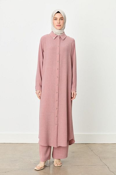 Nihan Large Size Shirt Collar Tunic Dusty Rose