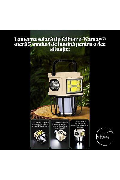 e-Wantay Solar Flashlight ® 3 In 1, Led, Power Bank, Usb/Type-C, 1200mah, Water Resistant