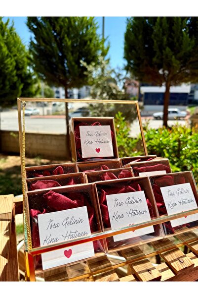 cacagift design 10 Adet Kutulu BORDO Saten Toka - Kına - Bride To Be