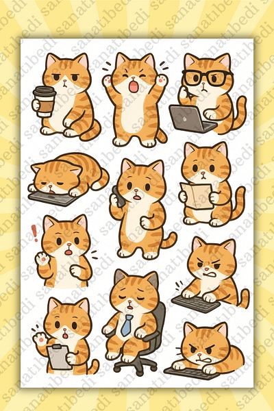 sanatıbedi Cute the Office Cats Funny Cat Sticker - Sticker for Laptop Tablet Agenda Journal Motor Helmet