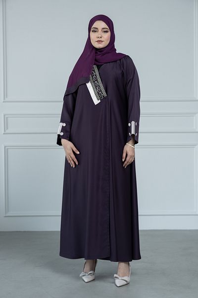 LAVİNİA Lavinia women's abaya with embroidered ceramic fabric chest cuffs