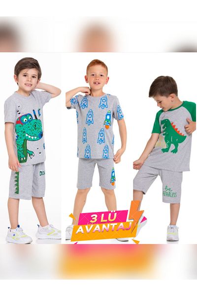 CiciTime Çocuk Modası Boy's 3-Piece Summer Suit with Shorts