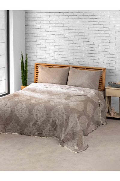 MYLASA HOME Muslină 4 straturi cu model frunze mari (JACQUARD) Cuvertură de pat dublă - Pique de vară 240x260cm