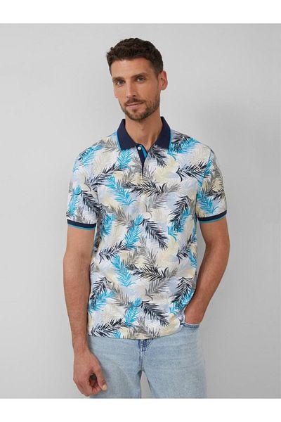 s.Oliver Tricou polo bărbătesc cu imprimeu cu frunze de palmier, croială regulată, albastru, mărimea M