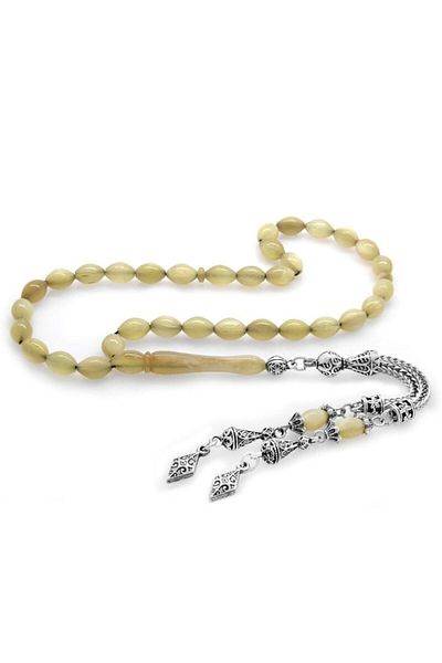 Tesbihane Non-Tarnish Metal Tasseled Barley Cut Ram Horn Rosary101001859