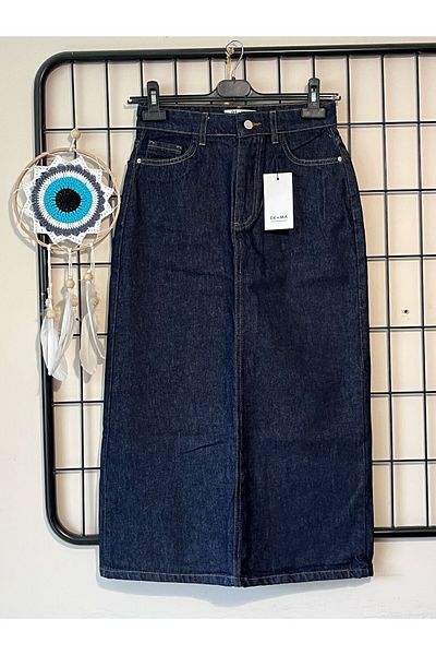 Dema Cotton Navy Blue Dark Washed Denim Skirt