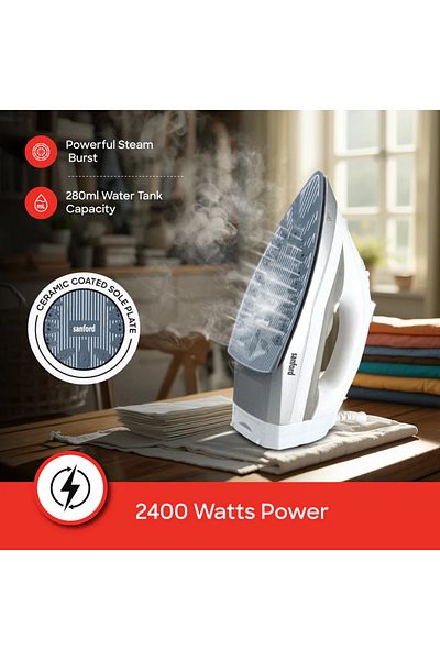 Sanford Ceramic Coated Cordless Steam Iron With Anti-drip, Anti-calc & Self-cleaning 2200 W