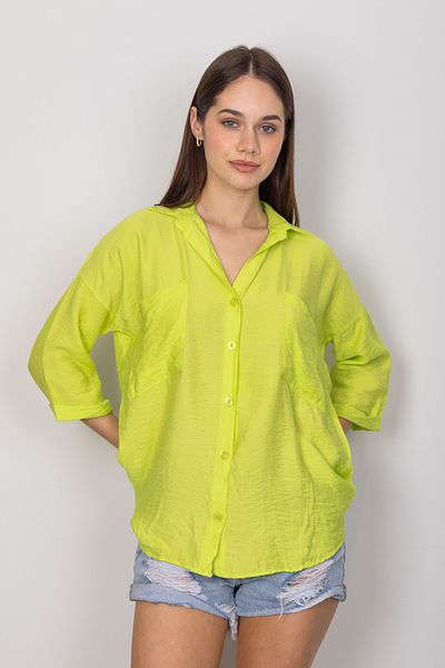 stilsepeti Women's Yellow Double Pocket Fakir Sleeve Bodrum Fabric Summer Shirt Tll-10005690147