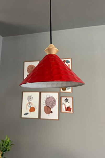 Bamyum Rumy Kırmızı Tekli Avize Küçük Q Başlık Sarkıt Ofis Showroom Salon Mutfak Avizeleri