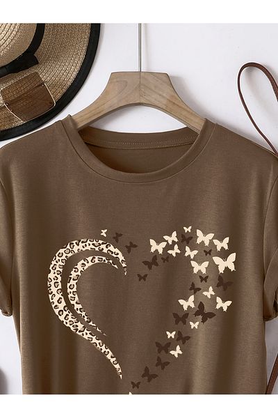 uyguntarz Μπλουζάκι με στάμπα Unisex Leopard Butterfly Heart Design