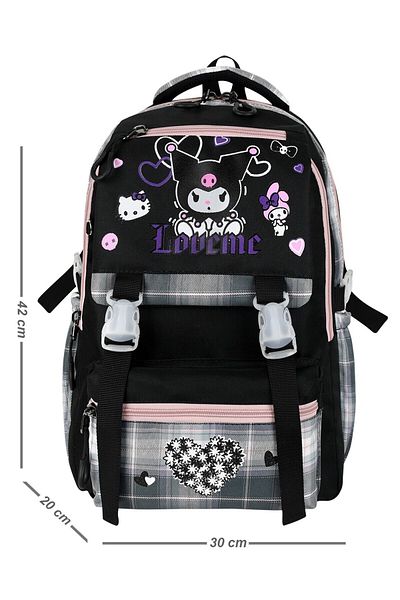 Çınka Bags Korean Style Plaid Thermal School Backpack Set for Girls with Lunchbox and Pen Holder