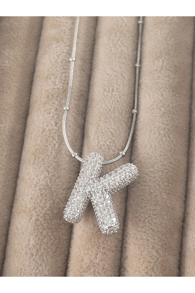 İNN JEWELLERY Kararmaz Çelik Zirkon Taşlı Balon Kolye-Gümüş Renk