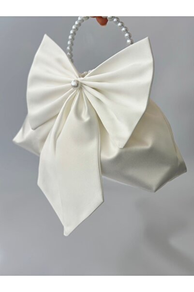 posst bag Τσάντα βραδινού φορέματος με φιόγκο και πέρλες σε ανοιχτό λευκό χρώμα