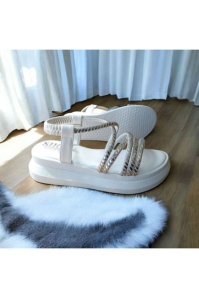 RONX Letizia Thick Sole Comfortable Sole Stone Detailed Women's Sandals