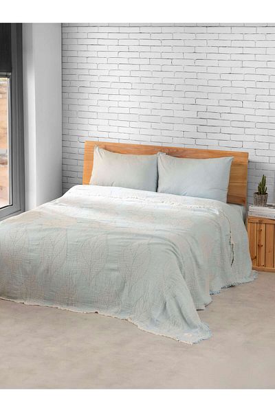 MYLASA HOME Muslină 4 straturi cu model frunze mari (JACQUARD) Cuvertură de pat dublă - Pique de vară 240x260cm