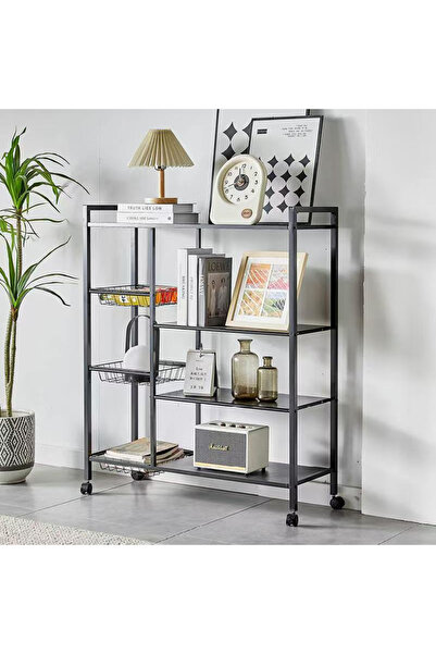Viyogo Metal shelf with 4 shelves and 3 storage baskets, portable, 90(L) x 32(w) x 108(H) cm, black