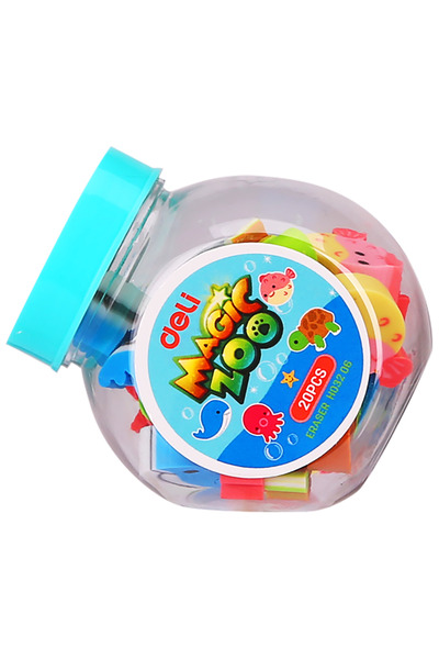 Deli Pencil Erasers Jar 20 Mini Zoo Deli