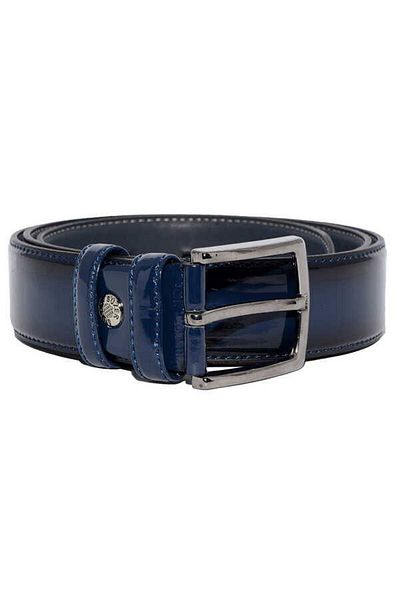 Süzer Deri 3.5 cm Buckle Patent Leather Faux Leather Solid Color Classic Men's Belt Navy Blue