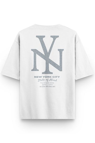 Overoz White Semi Oversize Tshirt New York City Written Printed Oversize Written Unisex T-Shirt 1384
