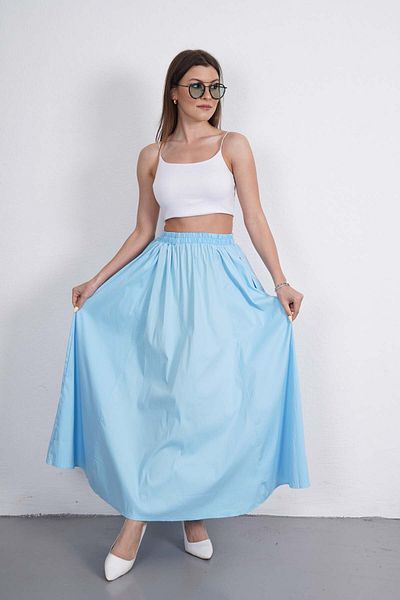 Gülmude Long Elastic Waist Skirt with Flannel Pockets, Non-See-Through Poplin Fabric Seasonal Skirt (90cm)