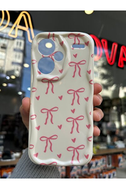 OVADA XIAOMI NOTE 13 PRO PLUS 5G Kamera Korumalı Dalgalı Kenarlı Kalp ve Kurdele Baskılı Silikon Kılıf